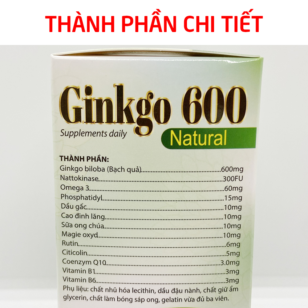 Bổ não GINKGO 600 nattokinase omega 3 dầu gấc ngăn ngừa tai biến giảm đau đầu hoa mắt chóng mặt - Hộp 100 viên