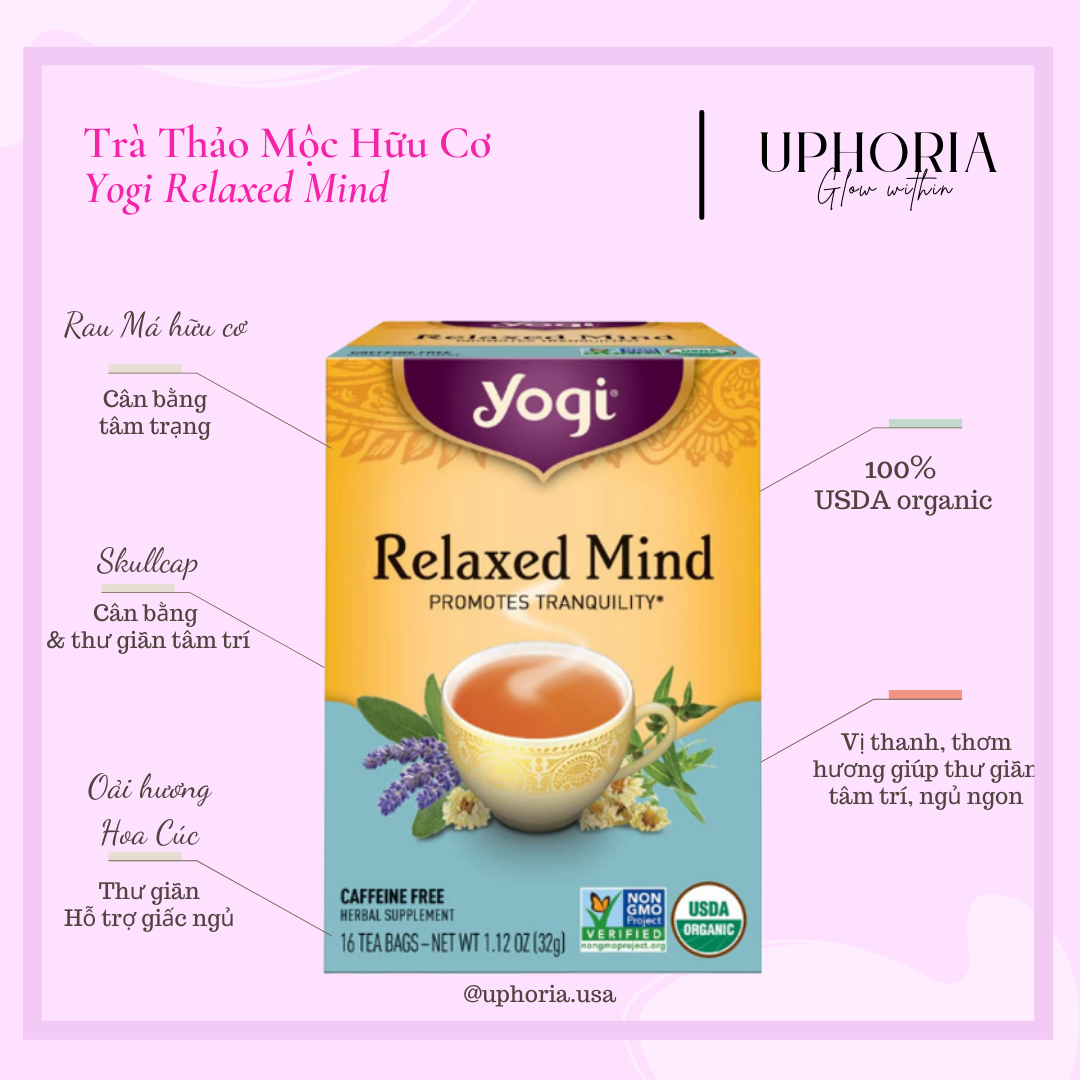 [CHÍNH HÃNG MỸ] Trà Thảo Mộc Hữu Cơ Yogi Relaxed Mind