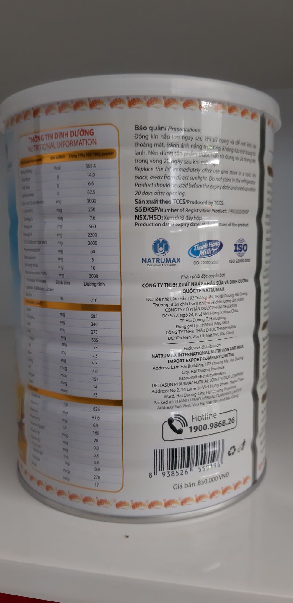 [HCM]Sữa non Natrumax Curcumin 800g