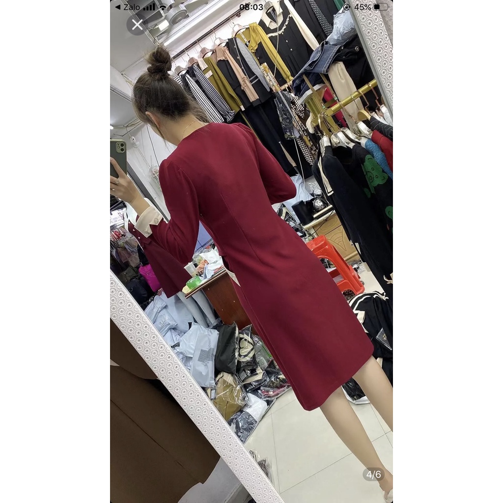 Váy nữ, Đầm thiết kế cổ nơ, dáng chữ A cao cấp
