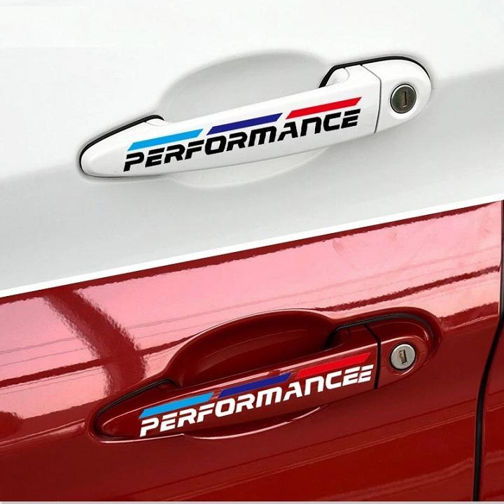 [HCM]Bộ 4 tem dán tay nắm cửa xe ô tô Performance 02 (trắng)