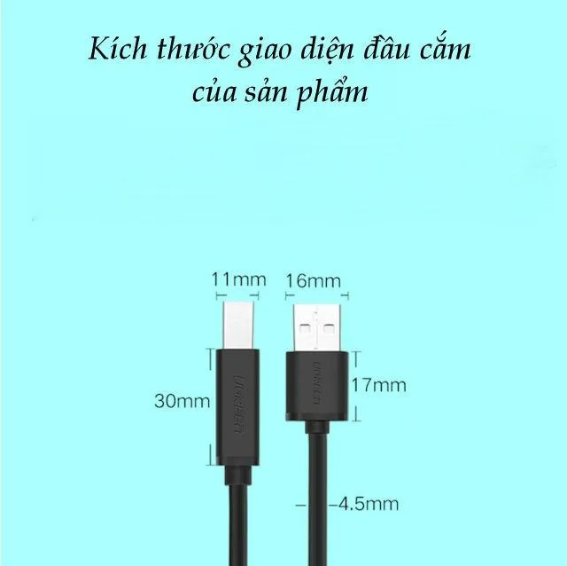 Cáp máy in USB2.0 UGREEN US104 | Tốc độ truyền 500Mbps | Vật liệu cao cấp | Bảo hành 18 tháng
