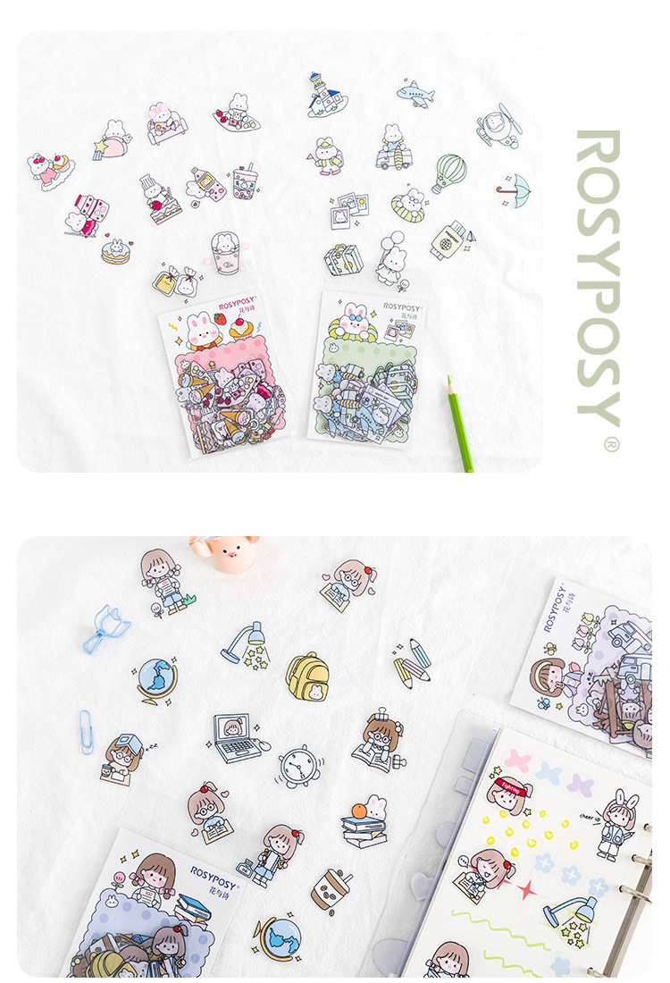 Sticker (hình dán) thỏ trắng rosy posy