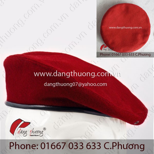 Mũ nồi beret nỉ dạ ĐỎ viền da đen