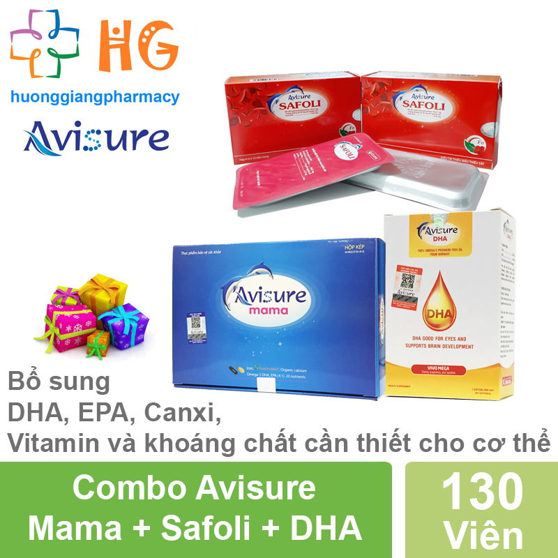Combo Avisure Mama + Avisure Safoli + Avisure DHA - Bổ sung vi chất toàn diện cho bà bầu