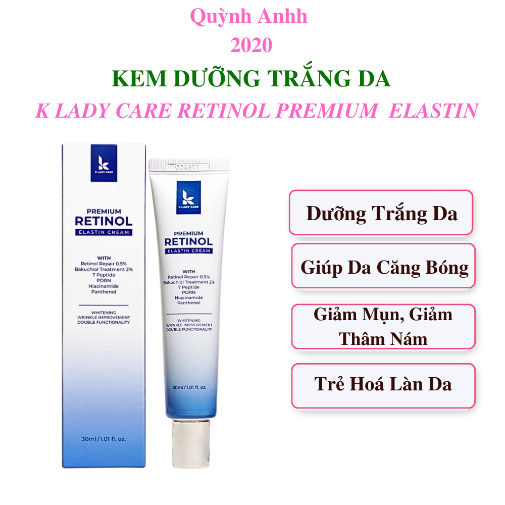 Kem Dưỡng Trắng Retinol K Lady Care Bakuchiol mẫu mới, Kem dưỡng tế bào gốc trẻ hoá da, mờ thâm nám Quỳnh Anhh 2020 30ml