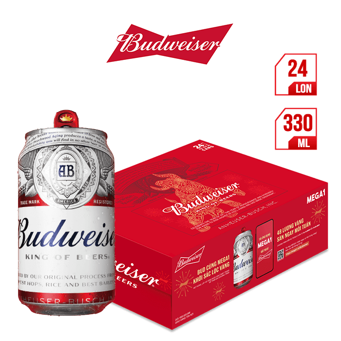Thùng 24 Lon Bia Budweiser (330ml / Lon)