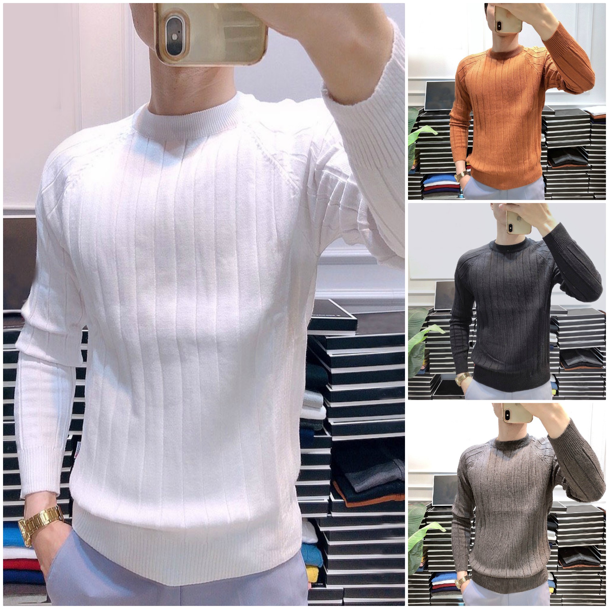 Áo Len Cổ Tròn, Áo Len Nam Hàng Hiệu Cao Cấp