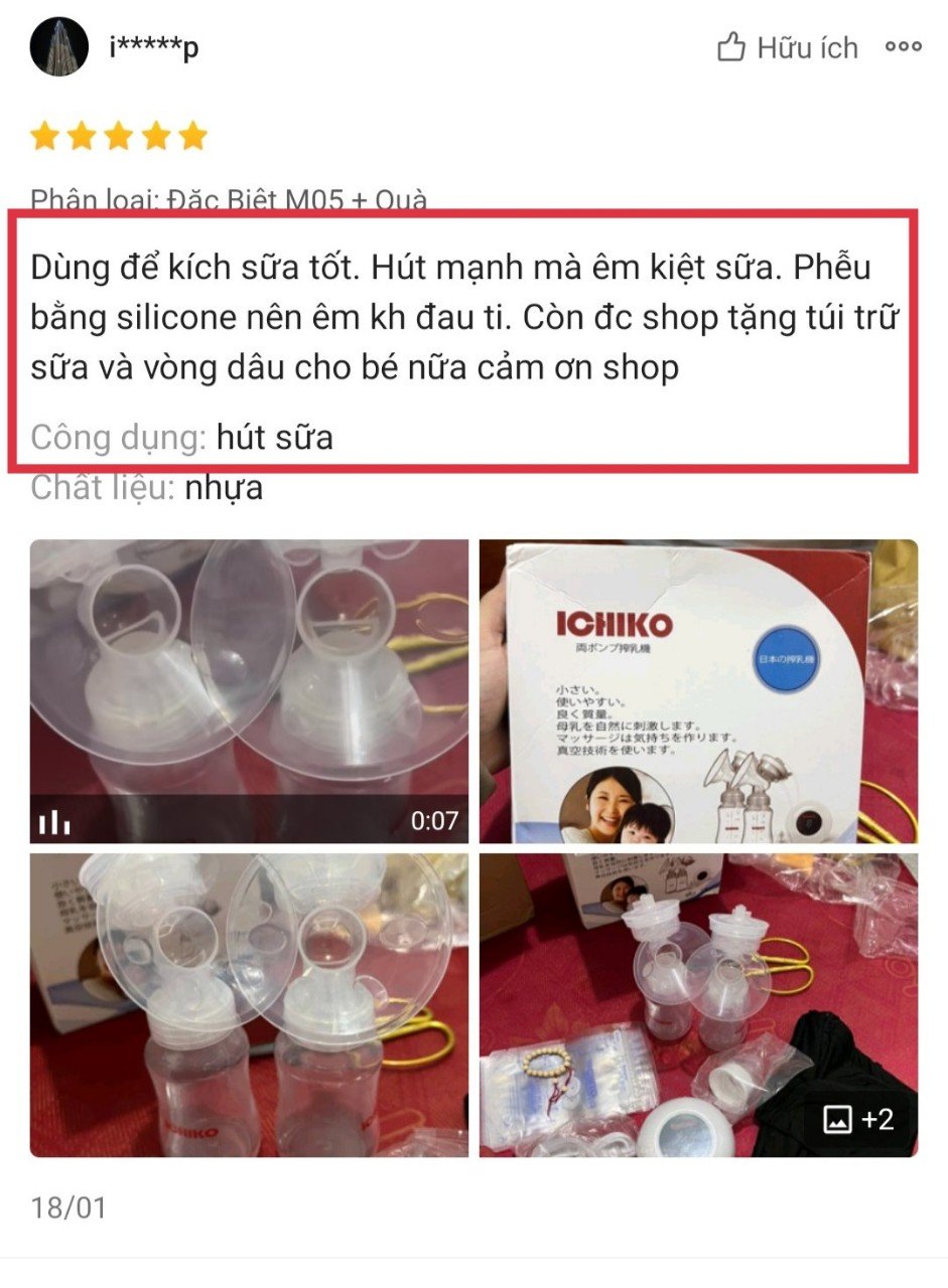 [Phiên Bản M05 Mới Nhất] Máy Hút Sữa Điện Đôi ICHIKO Nhật Bản(Massage;Kích sữa;Vắt Kiệt)