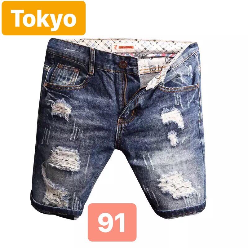 QUẦN SỌT SHORT LỬNG JEAN NAM CHẤT BÒ XANH RÁCH WASH SANG T-91 - TOKYO FASHION