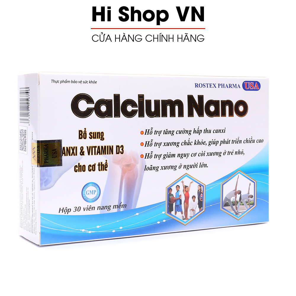 Viên uống bổ sung canxi chắc khỏe xương, tăng chiều cao, giảm loãng xương Calcium Nano - Hộp 30 viên