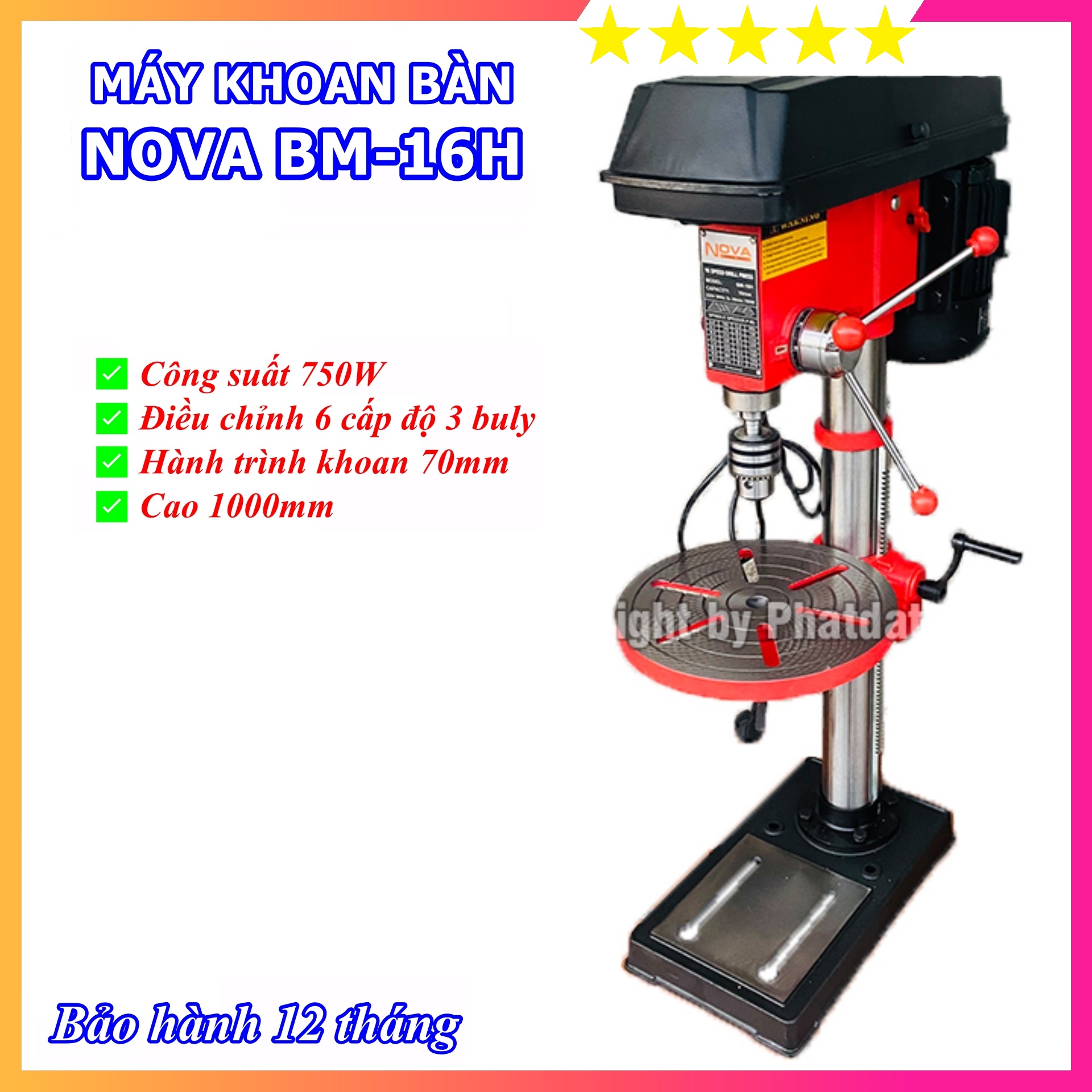 Máy Khoan Bàn NOVA BM-16H (750W) - Cao 1m - Máy Khỏe, Chạy Êm - Khung Bệ Chắc Chắn - Bảo Hành Toàn Quốc 12 Tháng