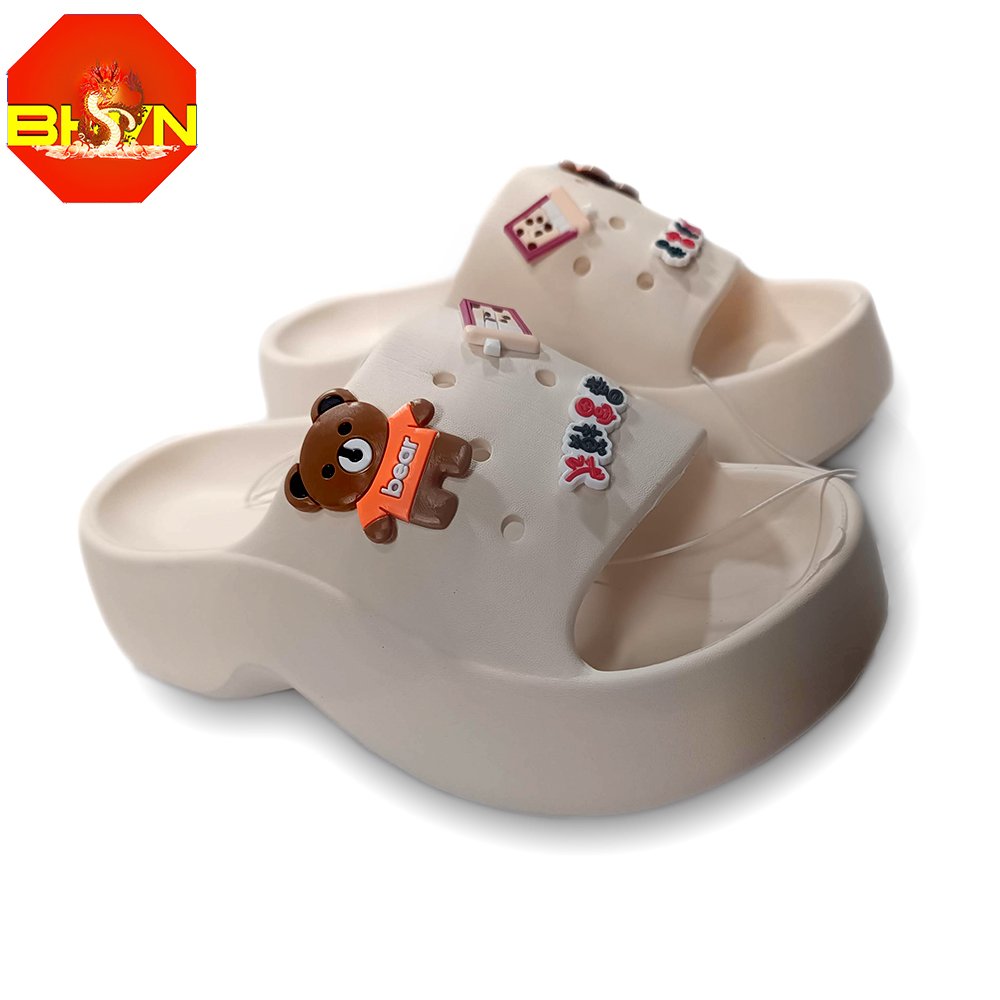 Dép bánh mì nữ sticker đế cao 5cm cute