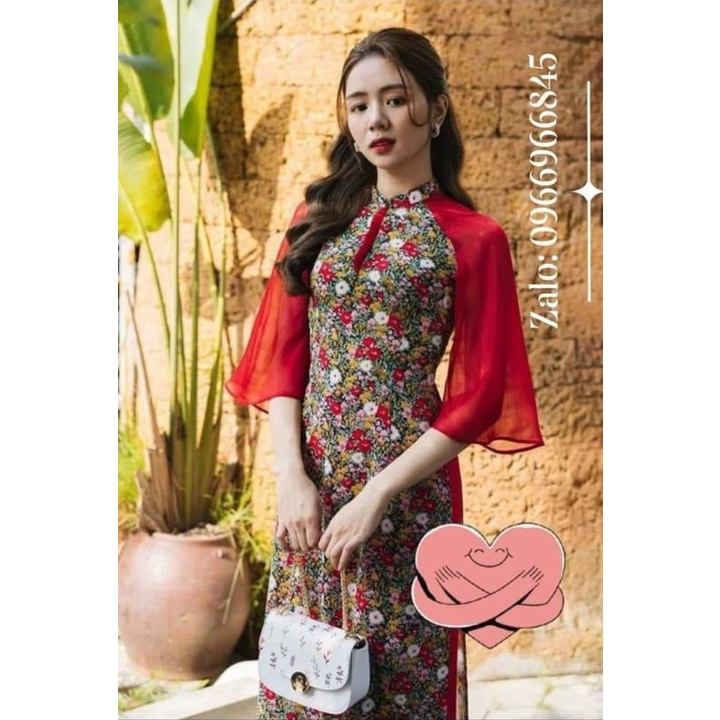 Áo dài hoa nhí phối tay von_Áo Dài Đan Linh