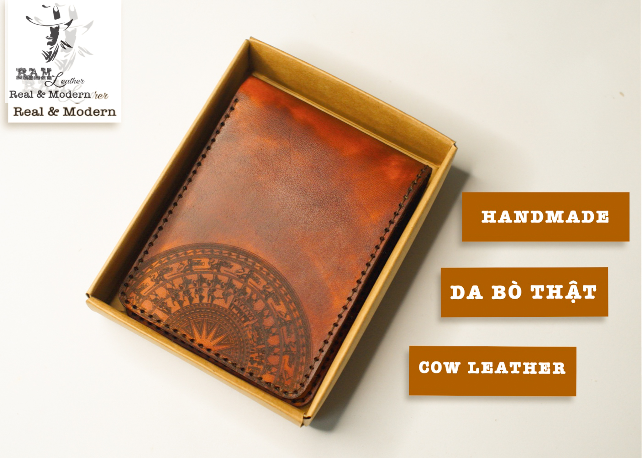 Ví Siêu bền RAM Leather Trống Đồng Dáng Ngang Lightbrown (Da Bò Thuộc Thảo Mộc Vegtan Wallet)