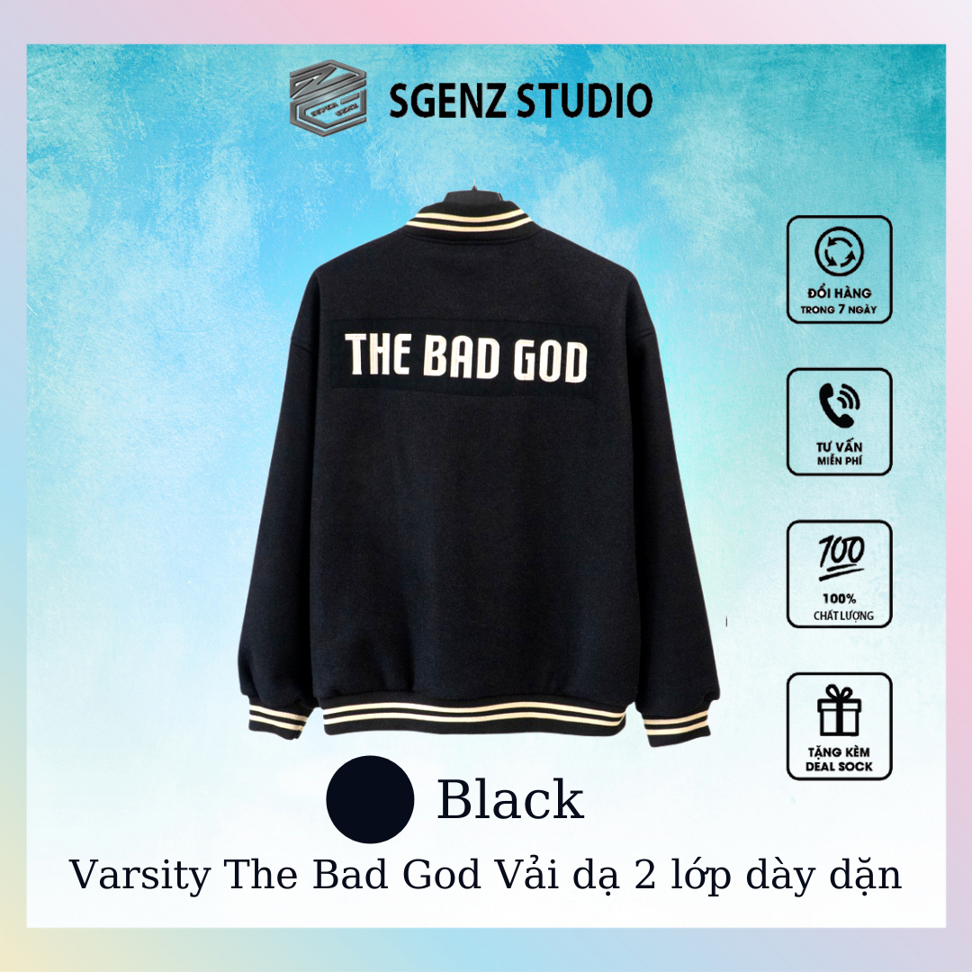 Áo bomber varsity jacket The Bad God chất dạ 100% dày dặn