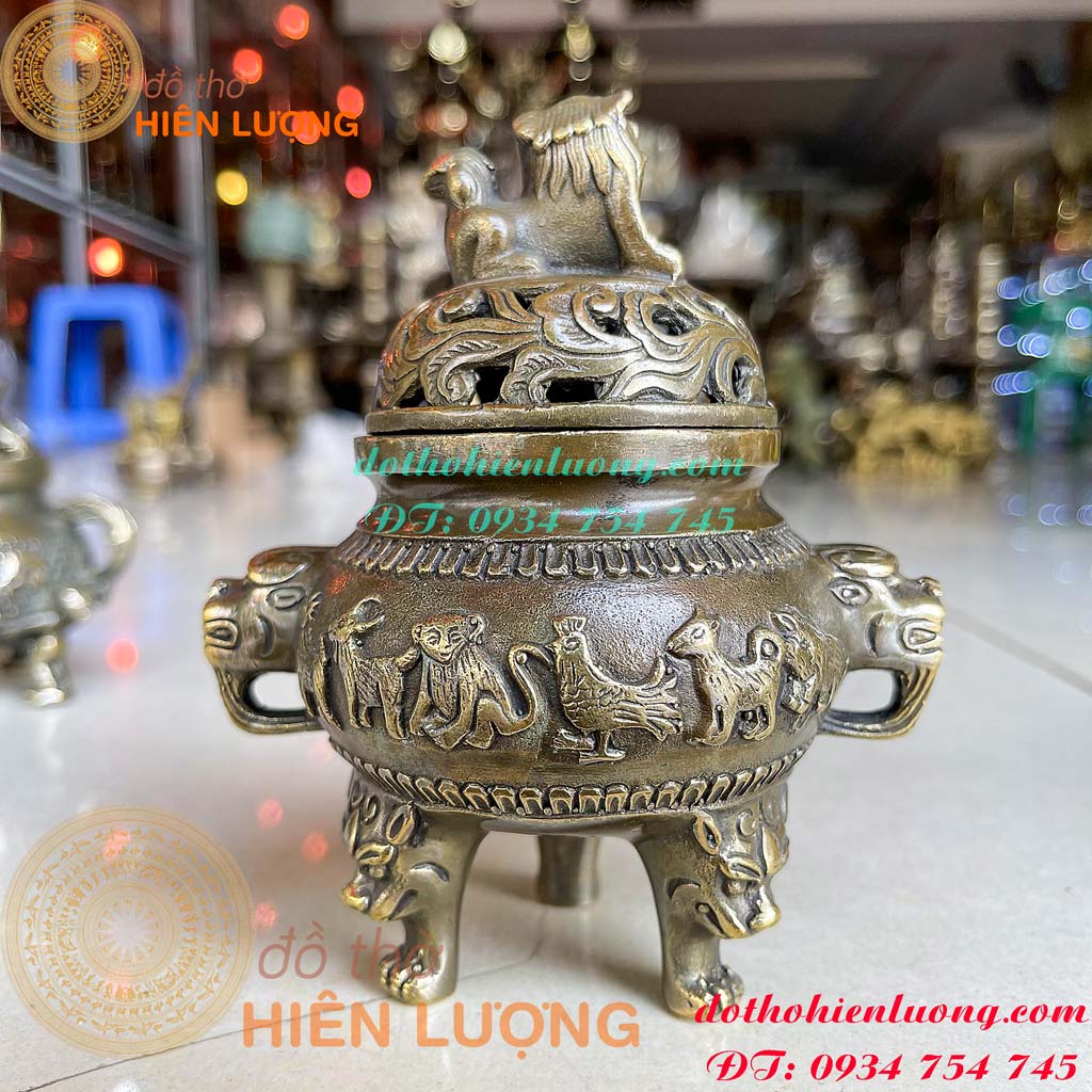 Lư đốt trầm bằng đồng giả cổ cao 12cm nặng 0.3kg – quà tặng đốt trầm