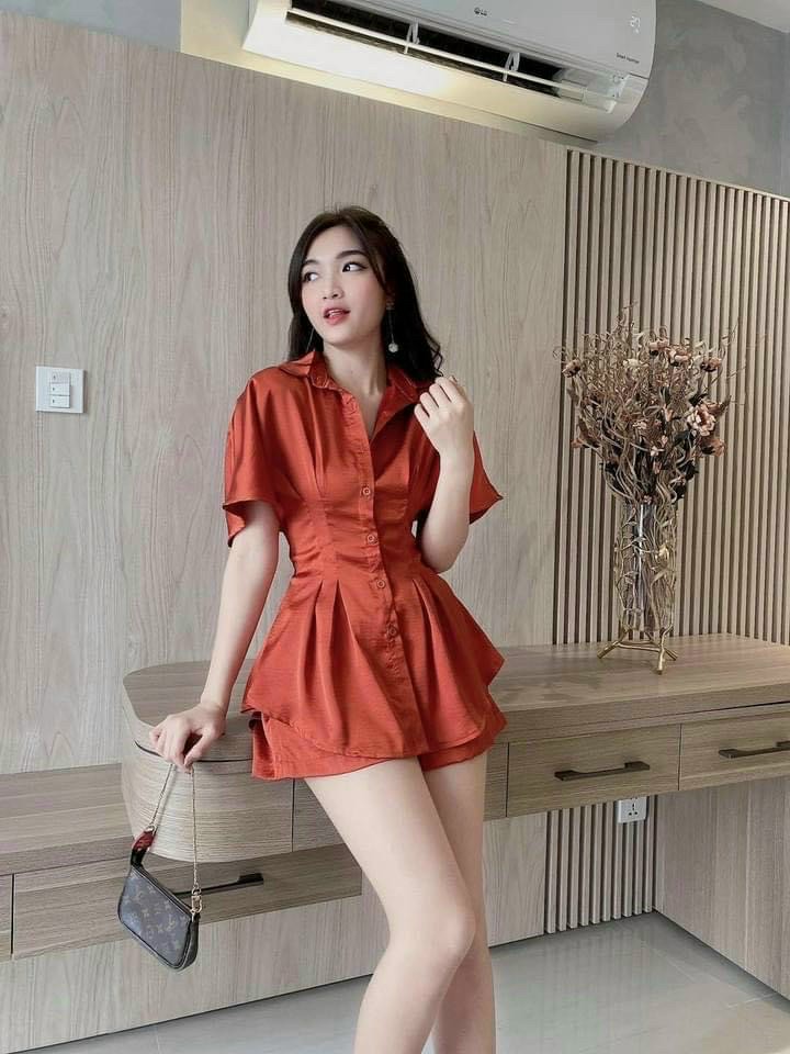 SÉT SƠ MI XẾP LY EO TAY NGẮN (KÈM QUẦN ) DÁNG XÒE THỜI TRANG NỮ ( Shop 79)