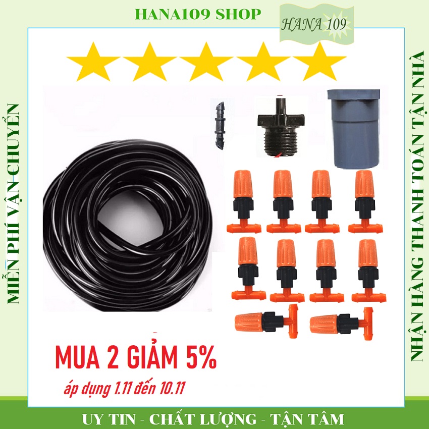 HCMHệ thống tưới phun sương đơn giản tại nhà gốm 20 mét ống 5ly 10 béc