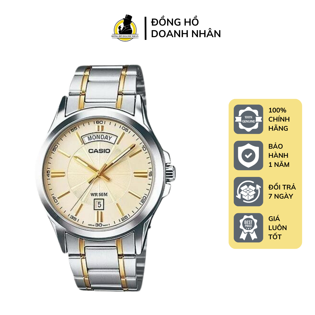 Đồng Hồ Nam Casio MTP-1381G-9A Dây Thép Mặt Trắng Kính Khoáng Size 39mm Chống Nước Bảo Hành 1 Năm Tại Đồng Hồ Doanh Nhân