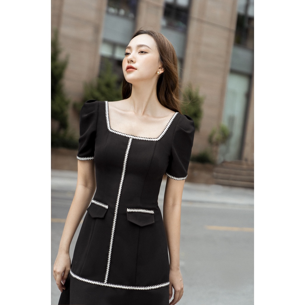 Maiimer - Váy đen viền ren trắng Amanda