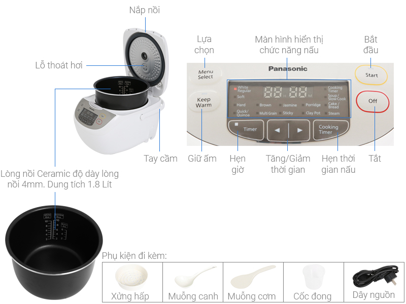 [HCM]NỒI CƠM ĐIỆN TỬ PANASONIC SR-CP188NRA 1.8L