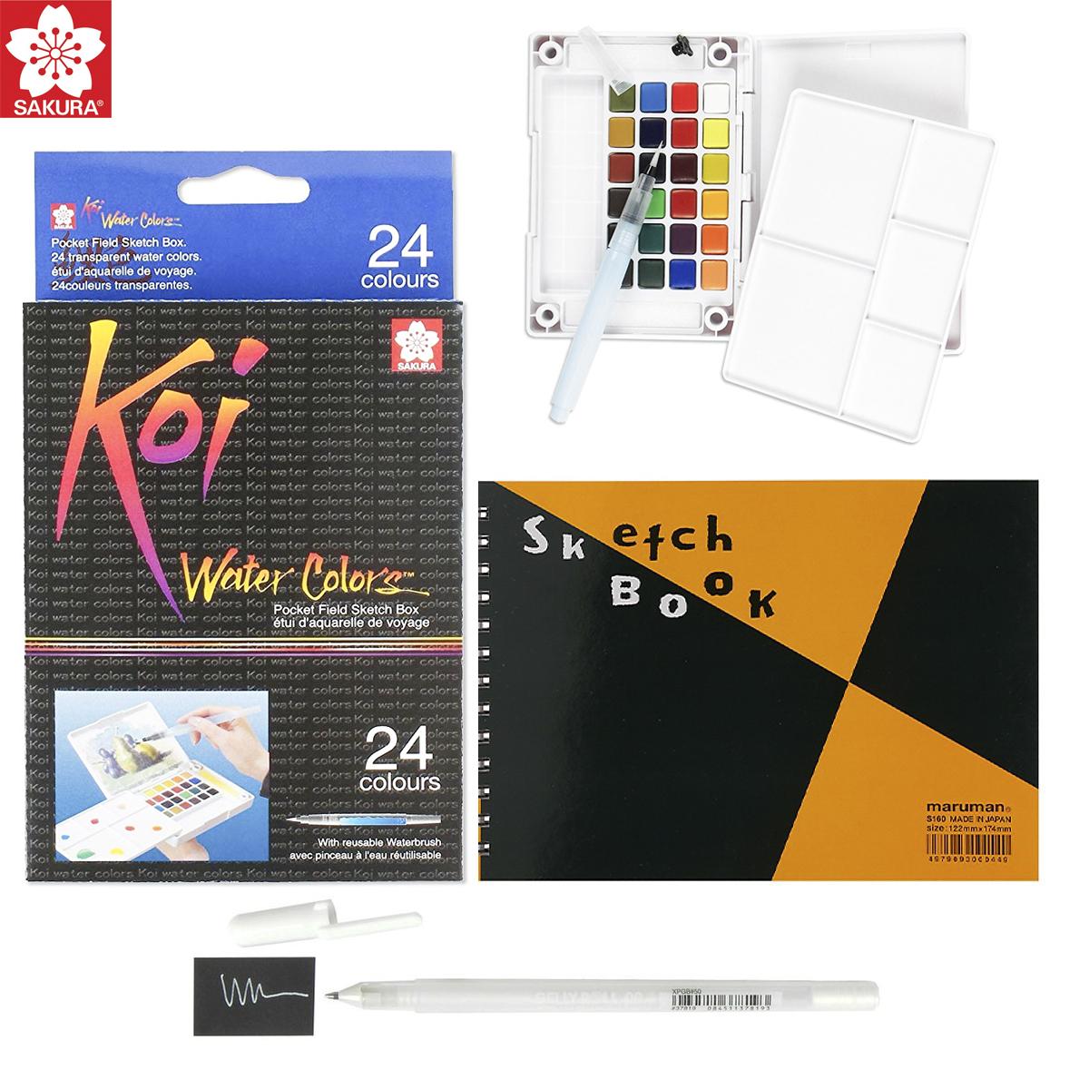 Mua Màu Nước Sakura Koi 24 Màu - Tặng Sổ Sketch Book kèm Bút Gelly trắng Sakura và bảng pha màu