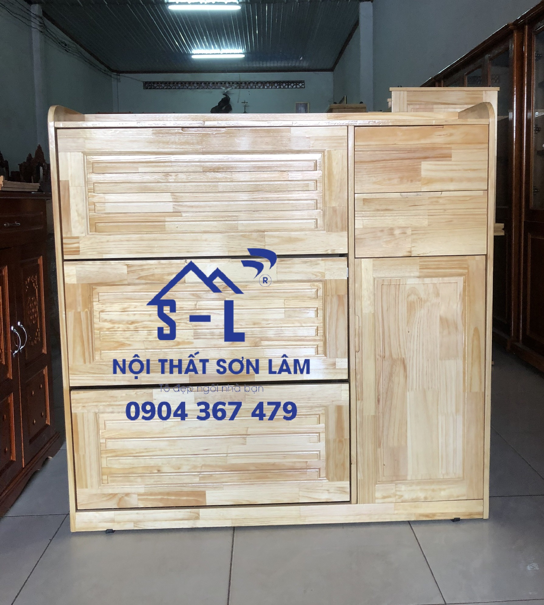 Tủ giày dép gỗ thông minh thiết kế nhiều ngăn màu vàng