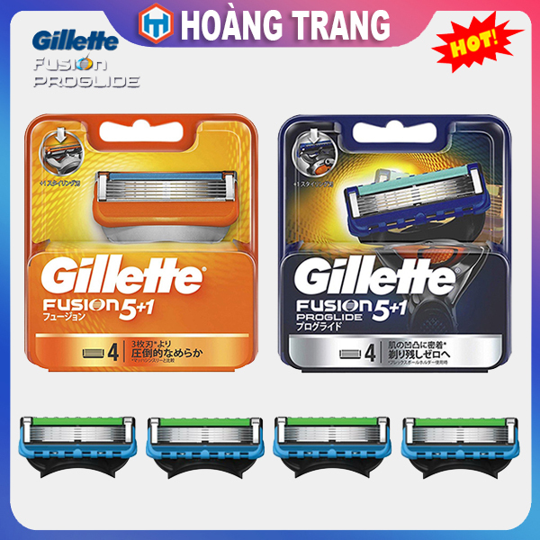 Hộp 4 đầu lưỡi thay thế dao cạo râu Gillette Fusion Proglide 5+1 Nhật Bản, lưỡi kép kèm chất bôi trơn dùng cho tất cả các dòng dao cạo Gillette Fusion