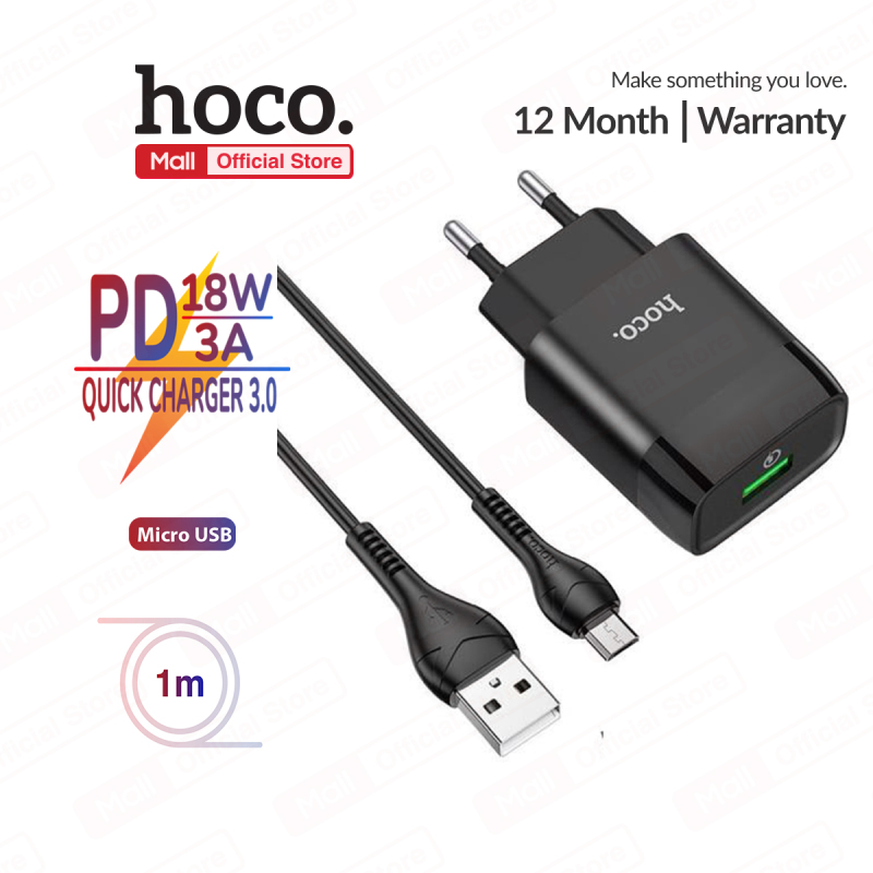 Bộ sạc Hoco C72Q MIcro USB, hỗ trợ sạc nhanh 3A, PD 18W, tương thích với nhiều thiết bị điện thoại Samsung/Xiaomi/Oppo,...