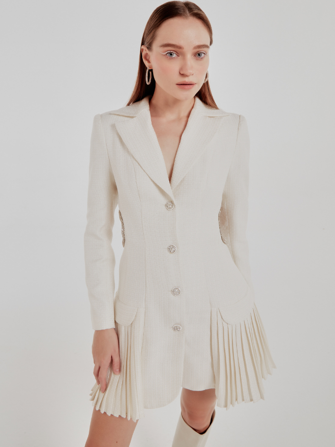 COCO SIN - Đầm Vest Đính Đá Phối Dập Ly