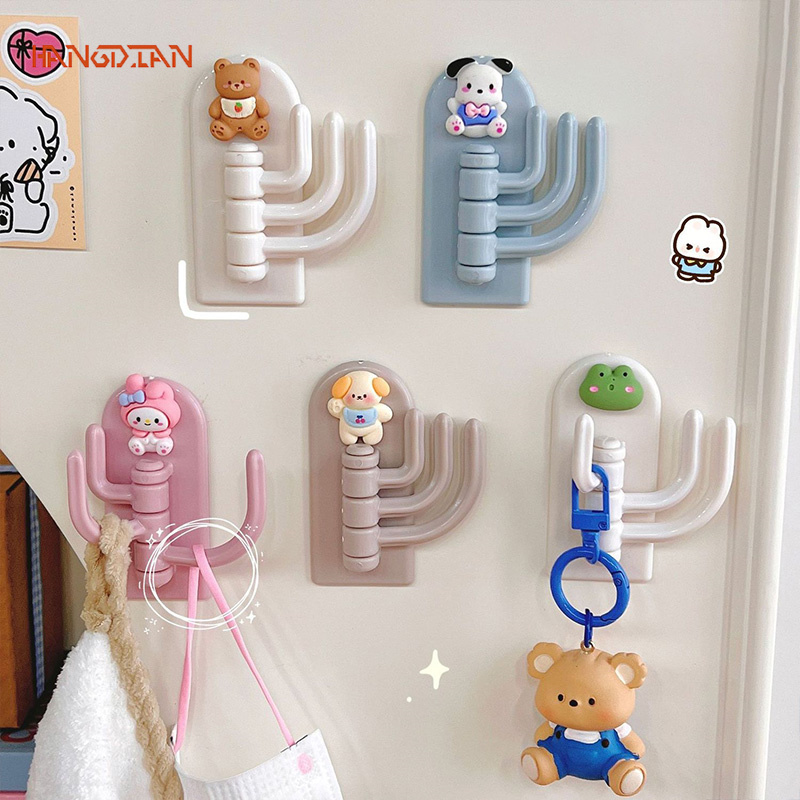 Punch-free hook cute seamless three-hook wall strong paste door dormitory self-adhesive sticky hook rotating wall