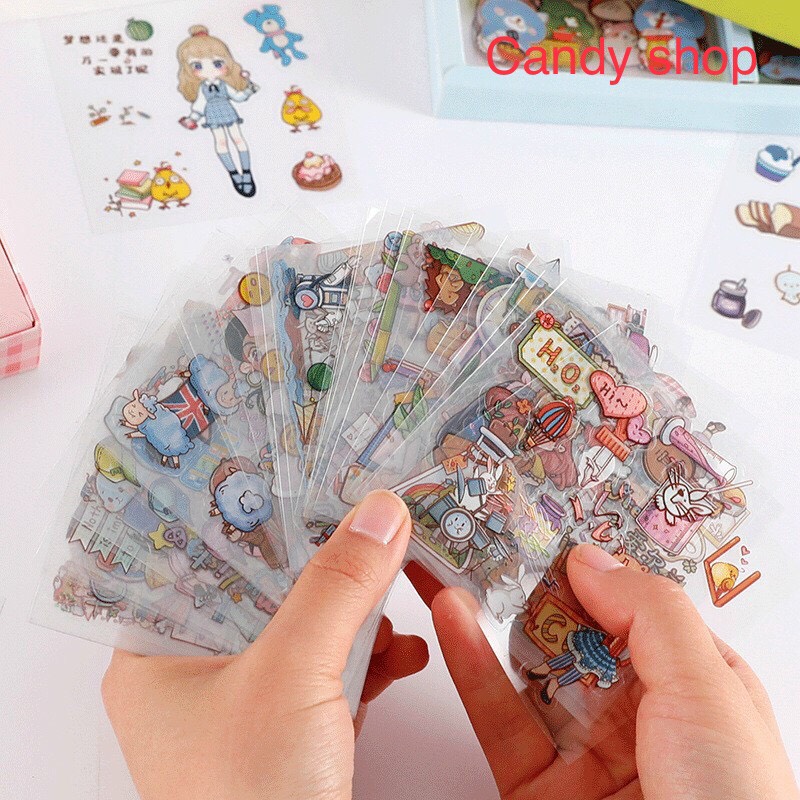 Combo 30 tờ Sticker dán mini lẻ tấm cô gái cute