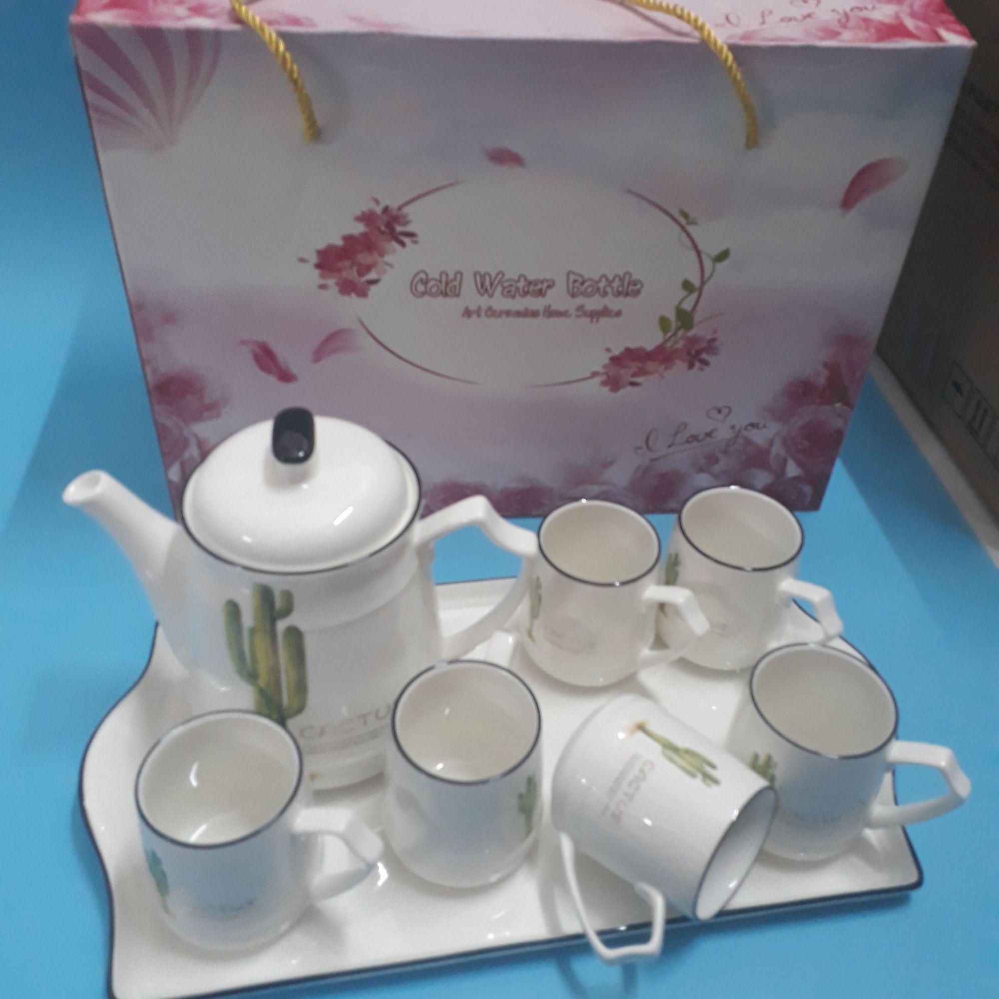 Bộ ấm chén uống trà, khay hoa, HQ