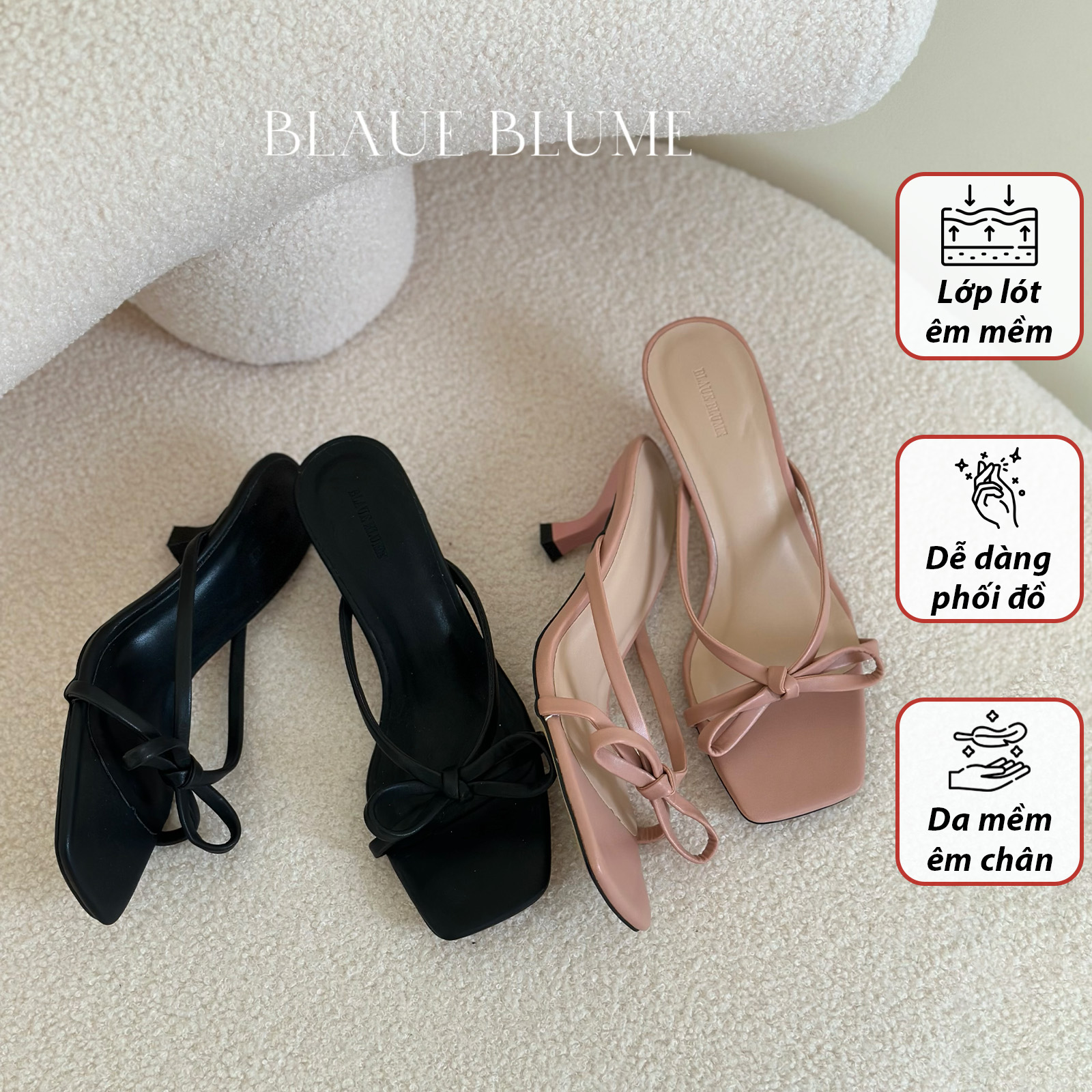 𝐁𝐥𝐚𝐮𝐞𝐁𝐥𝐮𝐦𝐞🦋Dép lê nơ Blaue Blume gót 4cm