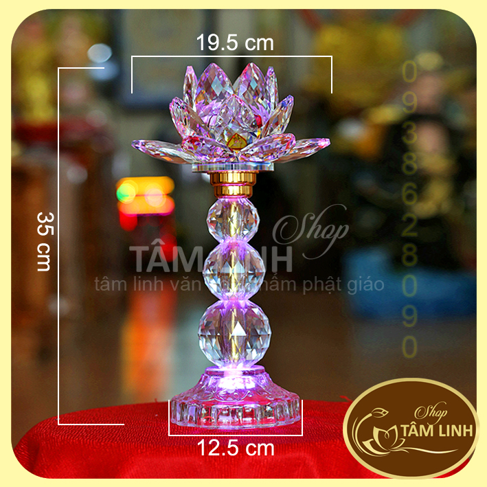Cặp 2 cây đèn thờ hoa sen pha lê đèn led đổi 7 màu sang trọng có nhiều size