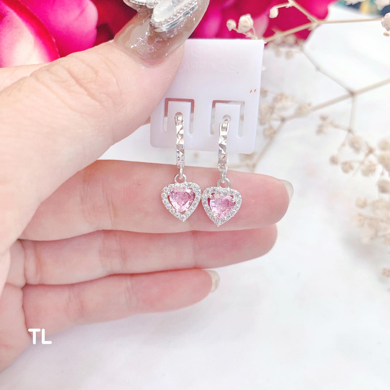 Bông tai trẻ em mặt trái tim chất liệu bằng bạc MS56g