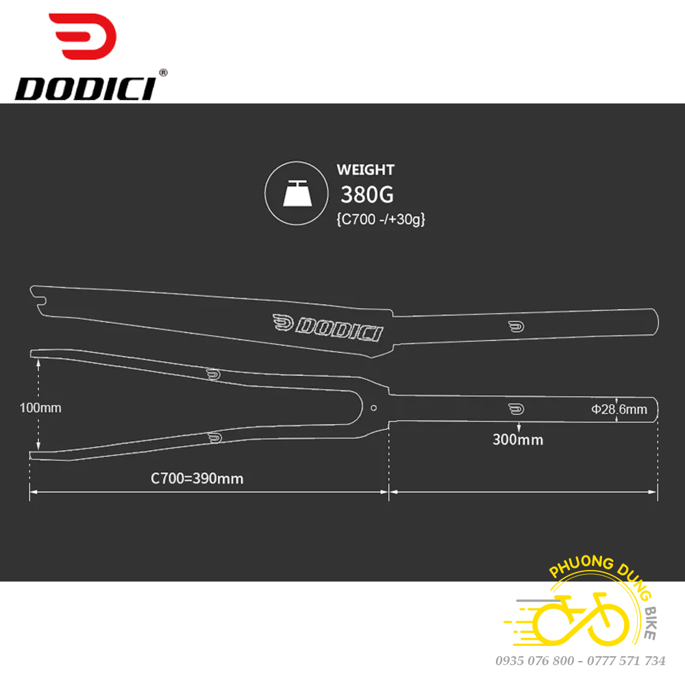 Phuộc (Fork) xe đạp đua Carbon T800 DODICI 700C