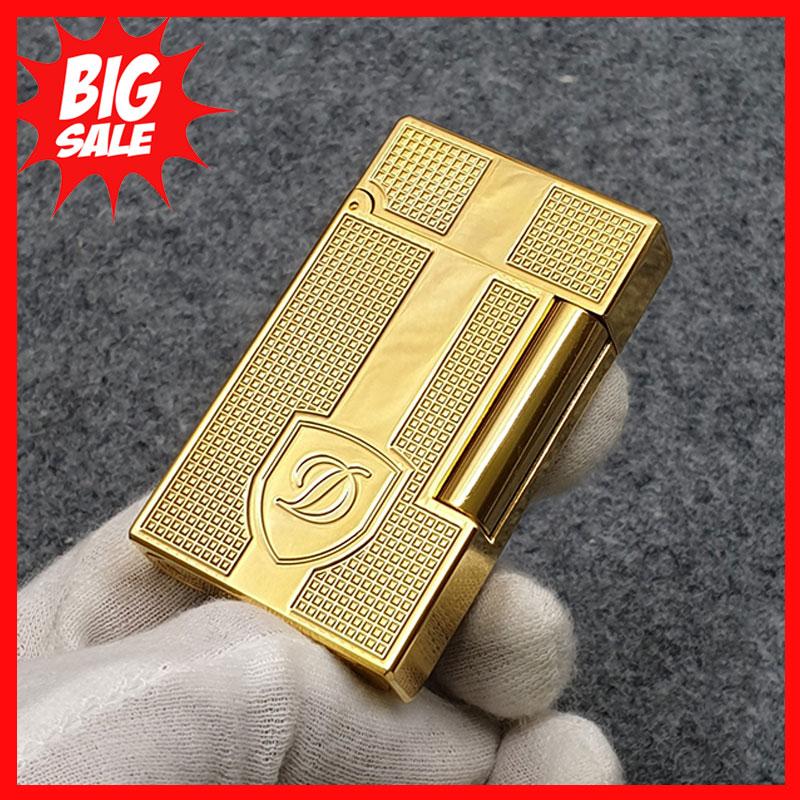 Hộp Quẹt Bật Lửa Dupont Kẻ Dọc Vàng D144V Dùng Gas Đá Cao Cấp, Thiết Kế Nhỏ, Sang Trọng