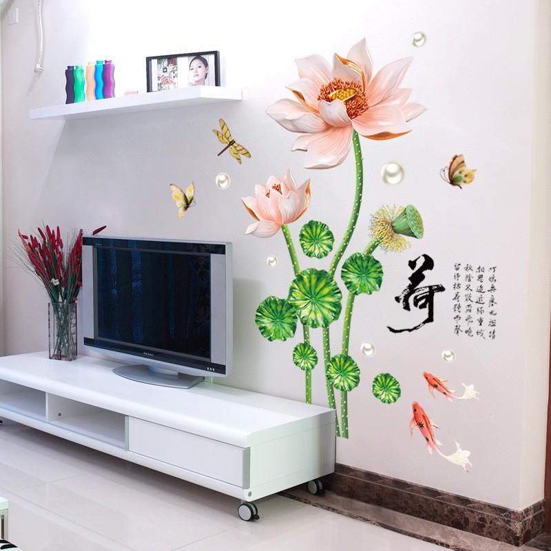 DECAL DÁN TƯỜNG HOA SEN NỤ HỒNG
