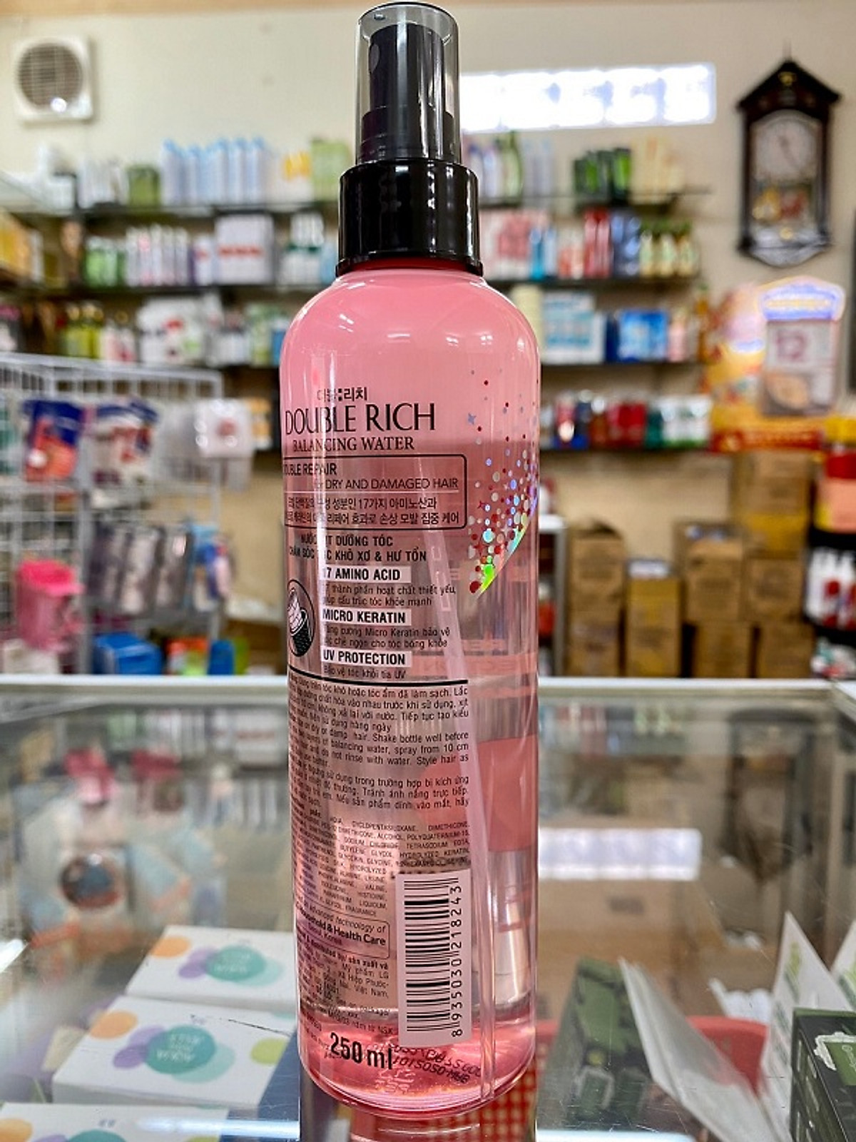 Nước Xịt Dưỡng Tóc Double Rich Balancing Water Double Repair UV Protection 250ML (Hồng)