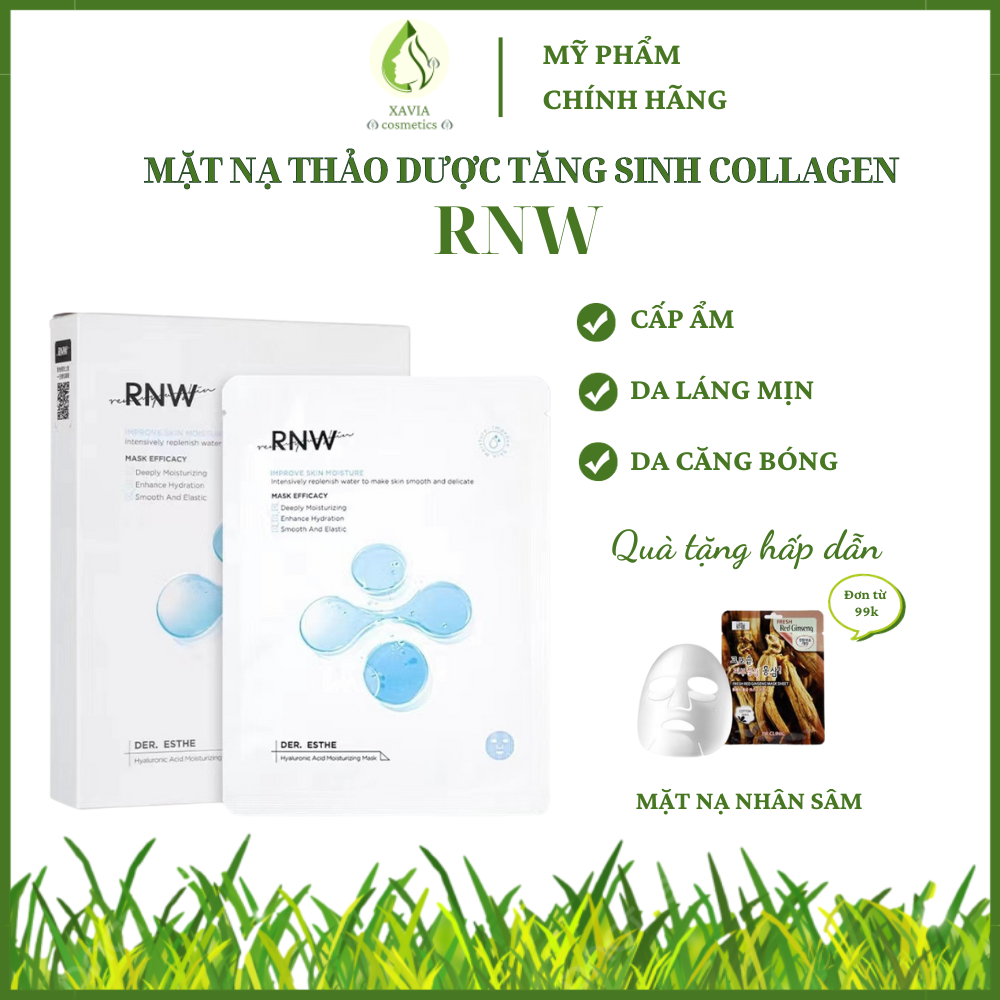 Mặt nạ thảo dược tăng sinh collagen rnw, cấp ẩm căng bóng, da láng mịn, hộp 10 miếng - xavia cosmetics