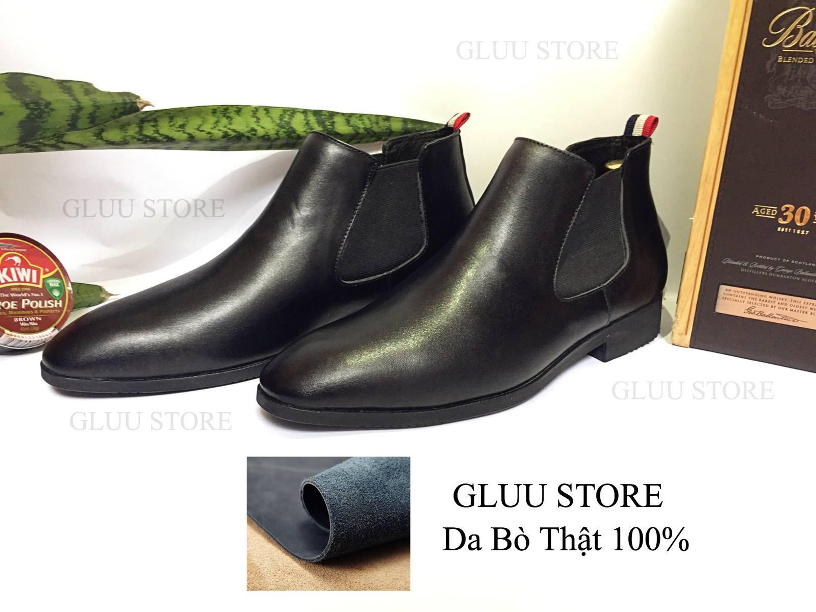 Giày da nam Chelsea boots da bò thật cổ thấp