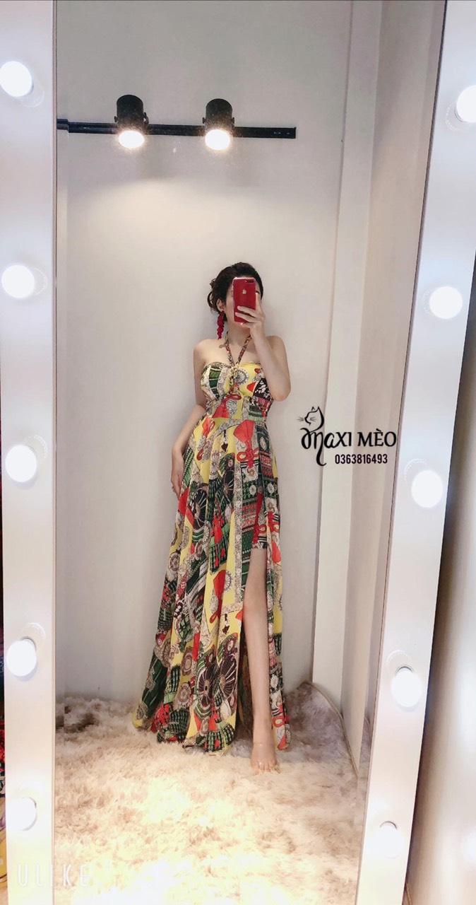 [HCM]Đầm maxi thổ cẩm cổ yếm cực đẹp #dammaxithocam