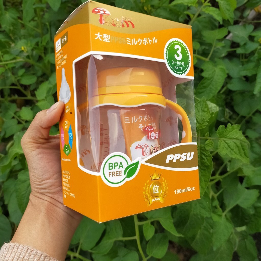 Bình cổ rộng TOOM ( Tặng kèm 01 núm ty + van chống sặc ) có tay cầm 180ml/260ml
