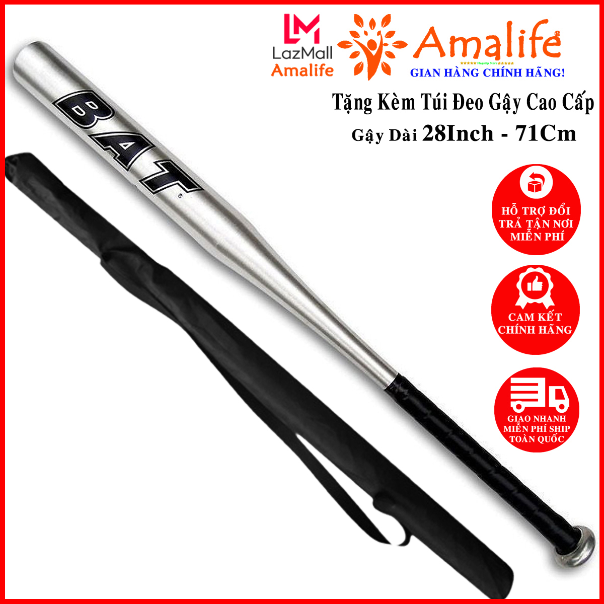 Hàng Cao Cấp Gậy Bóng Chày Màu Bạc Dài 71 CM Từ Thép Cứng Tặng Kèm Túi