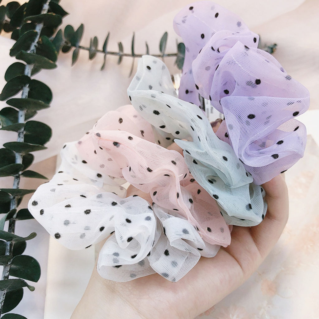 Dây buộc tóc vải Scrunchies chấm bi dễ thương CT51