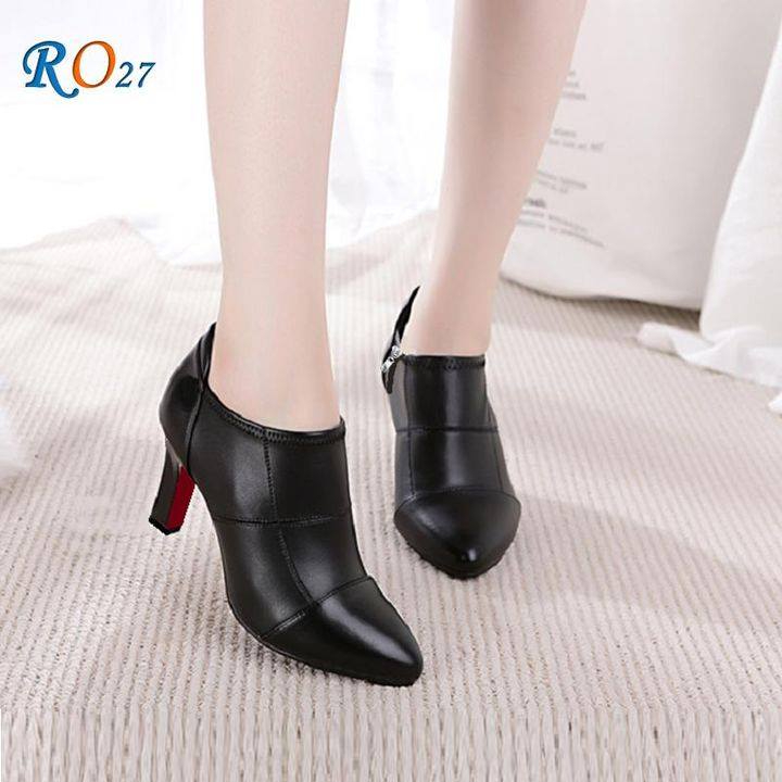 Giày boot bốt nữ cổ thấp 7 phân màu đen thời trang hàng hiệu rosata ro27