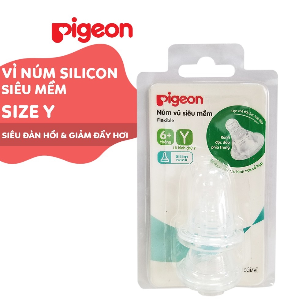 Núm vú cổ hẹp silicone siêu mềm Pigeon (2 cái/vỉ)