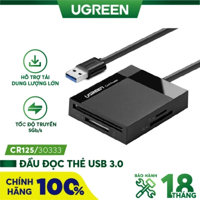 Đầu đọc thẻ USB 3.0 hỗ trợ thẻ TF/SD/CF/MS dài 0.5-1.5m UGREEN CR125 - Hãng phân phối chính thức